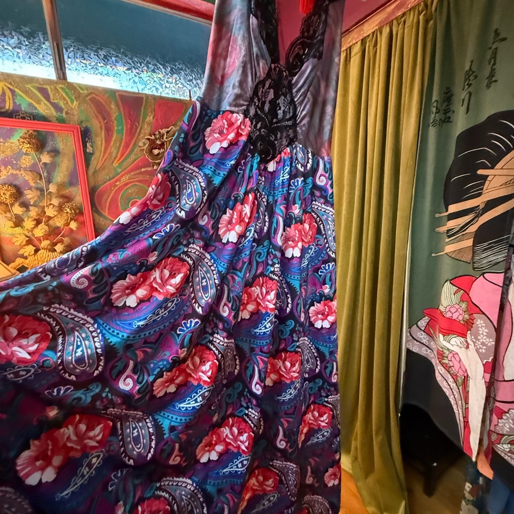 Vintage paisley and floral Olga full length nightgown